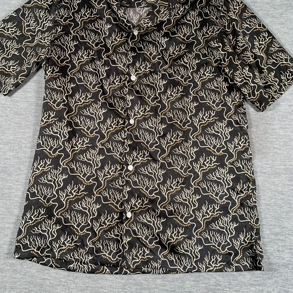 Zara Shirt Mens Small Black Coral Print Viscose Short‎ Sleeve Button Up Casual